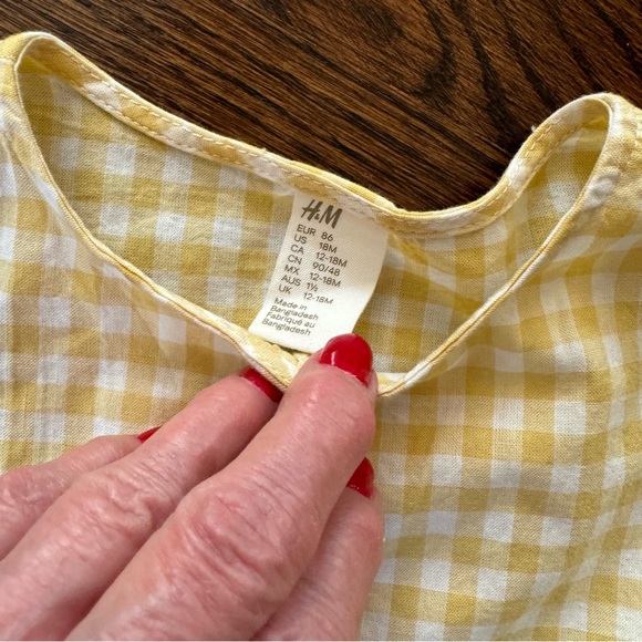 H & M LONG-SLEEVED DRESS ~ YELLOW/WHITE GINGHAM - Picture 3 of 7